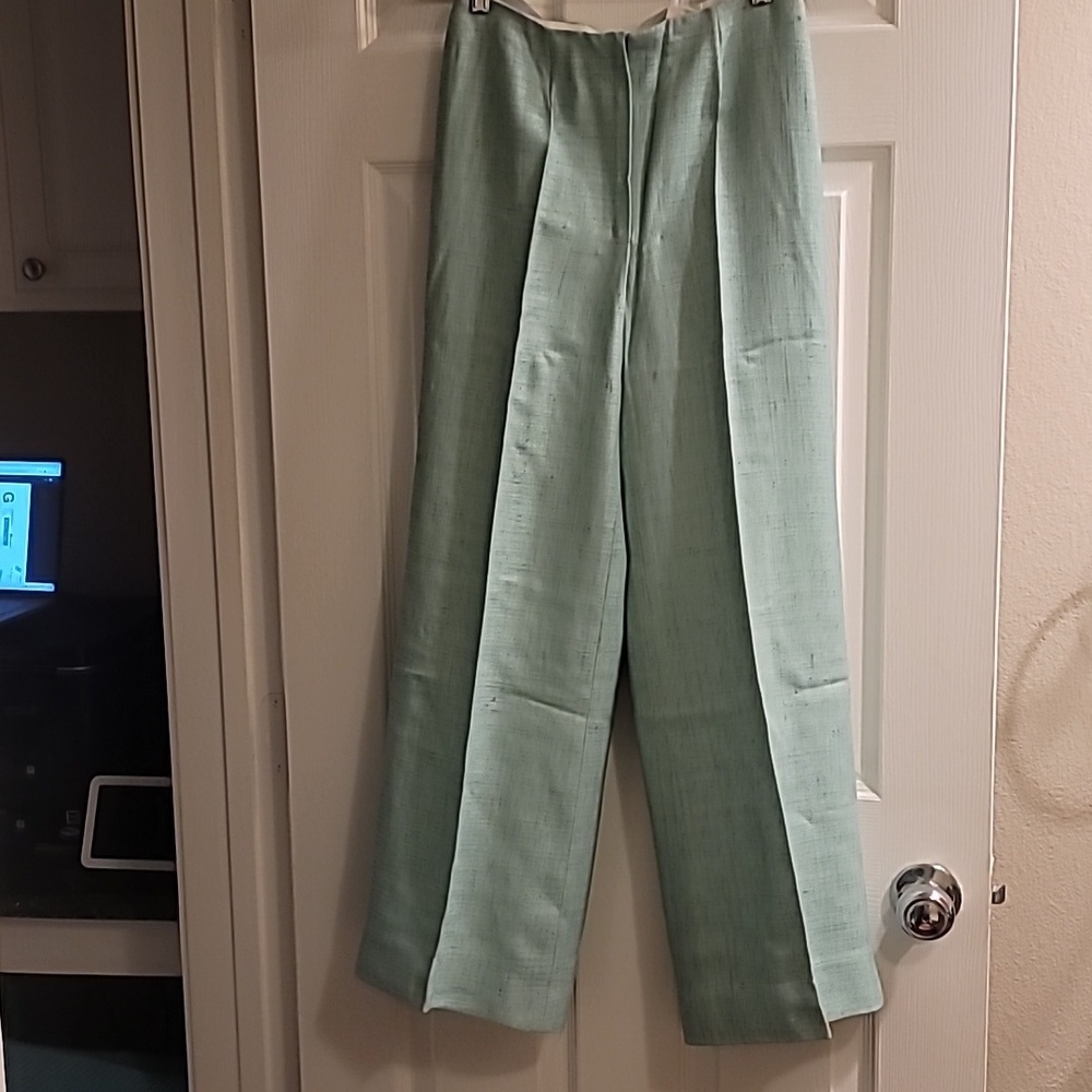 Vintage Light Green Or Aqua Wide Leg Linen Pants Sz 2